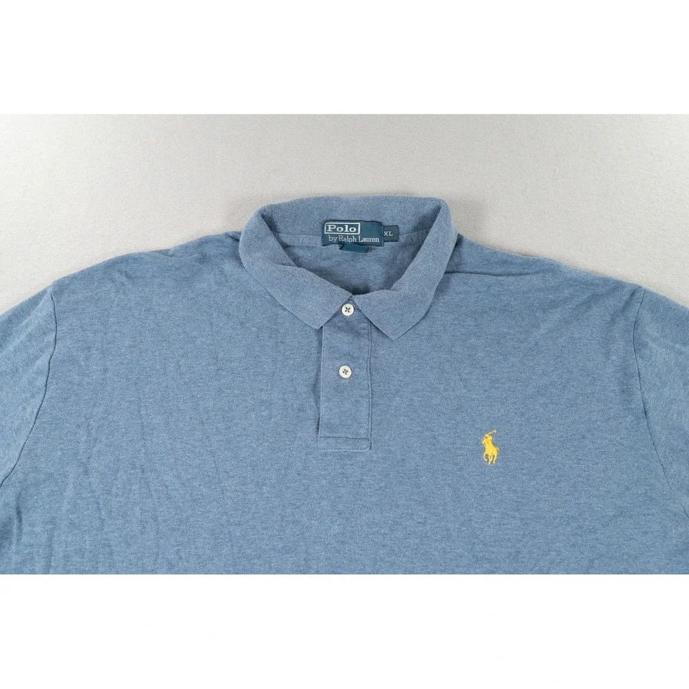 Polo Ralph Lauren Men XL Blue Heathered Cotton Short Sleeve Polo  Yellow Logo